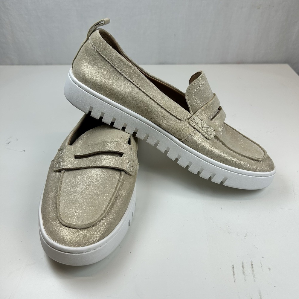 Vionic Uptown Penny Loafers Sz 7 Wide Gold Leather Comfort Slip On Round Toe‎